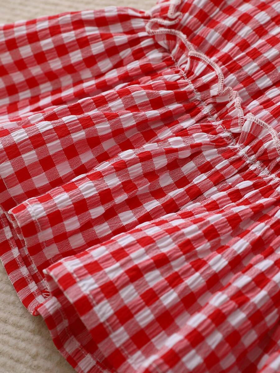 Baby Girl Red Plaid Bow Camisole Top and Shorts Set for Cute Summer Daily Wear