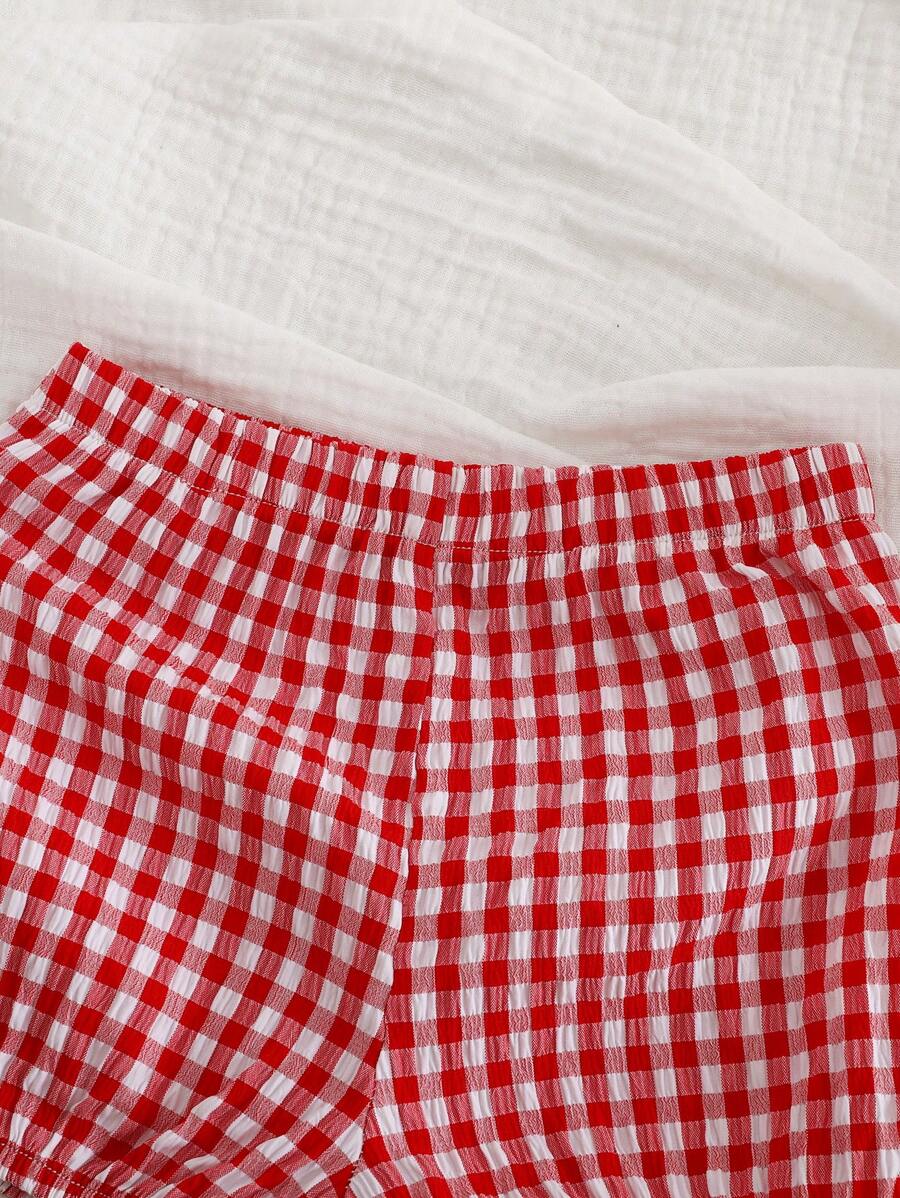 Baby Girl Red Plaid Bow Camisole Top and Shorts Set for Cute Summer Daily Wear
