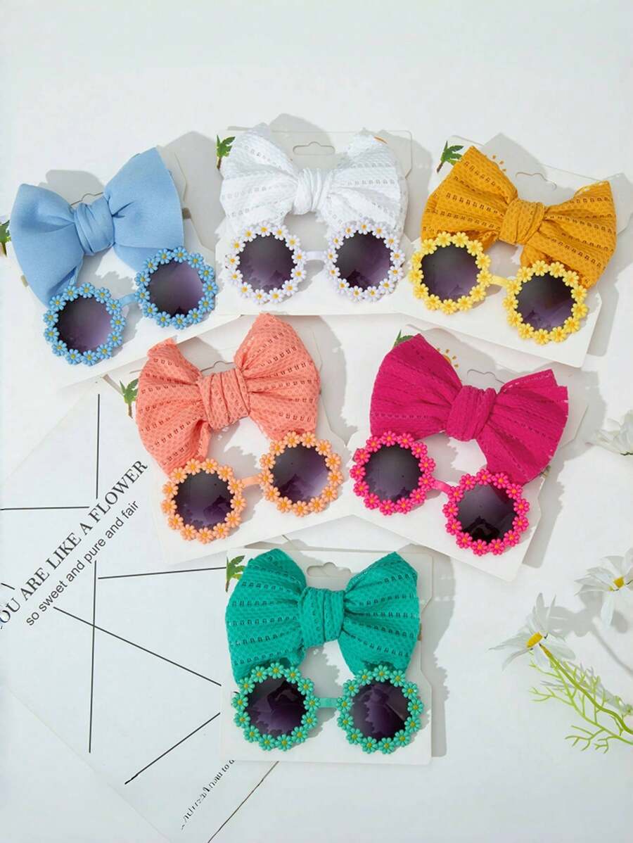 2 Pcs Kids Fashion Glasses & Headband Set - Cute Bow Hair Clips, Personalized Baby Unisex Outdoor Head Accessories