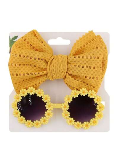 2 Pcs Kids Fashion Glasses & Headband Set - Cute Bow Hair Clips, Personalized Baby Unisex Outdoor Head Accessories