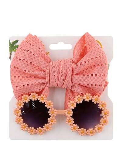 2 Pcs Kids Fashion Glasses & Headband Set - Cute Bow Hair Clips, Personalized Baby Unisex Outdoor Head Accessories