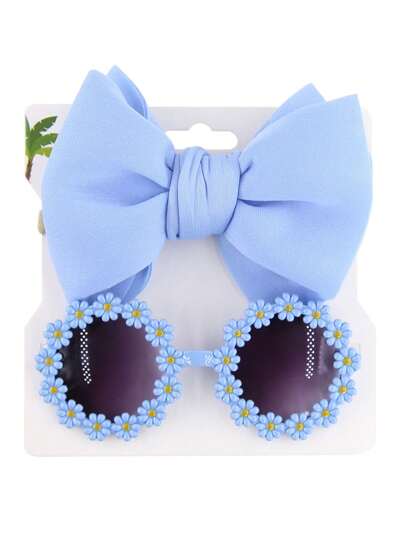 2 Pcs Kids Fashion Glasses & Headband Set - Cute Bow Hair Clips, Personalized Baby Unisex Outdoor Head Accessories
