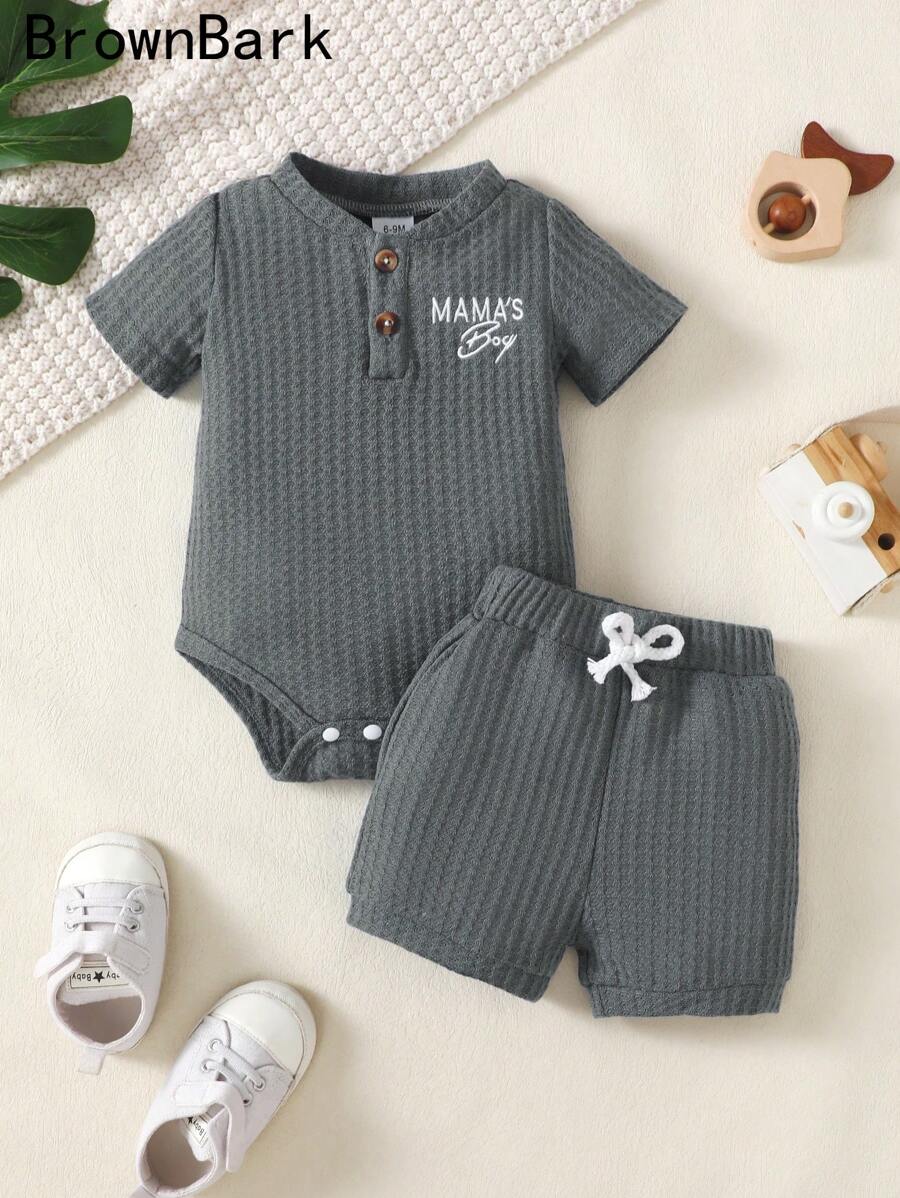 2PCS Baby Boy Mommys Baby Romper and Shorts Set for Cute Summer Daily Wear