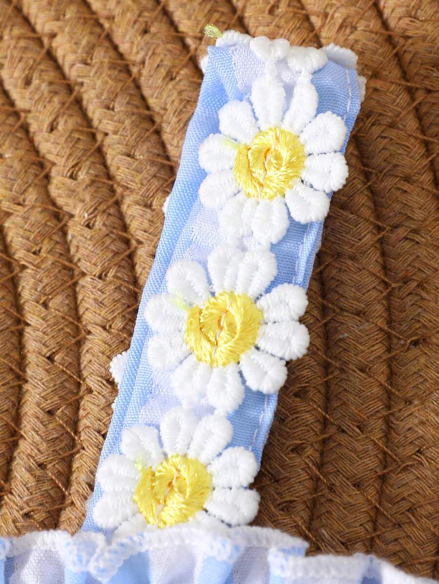Baby Blue Plaid Floral Embroidered Cami Dress for Cute Spring and Summer Outings