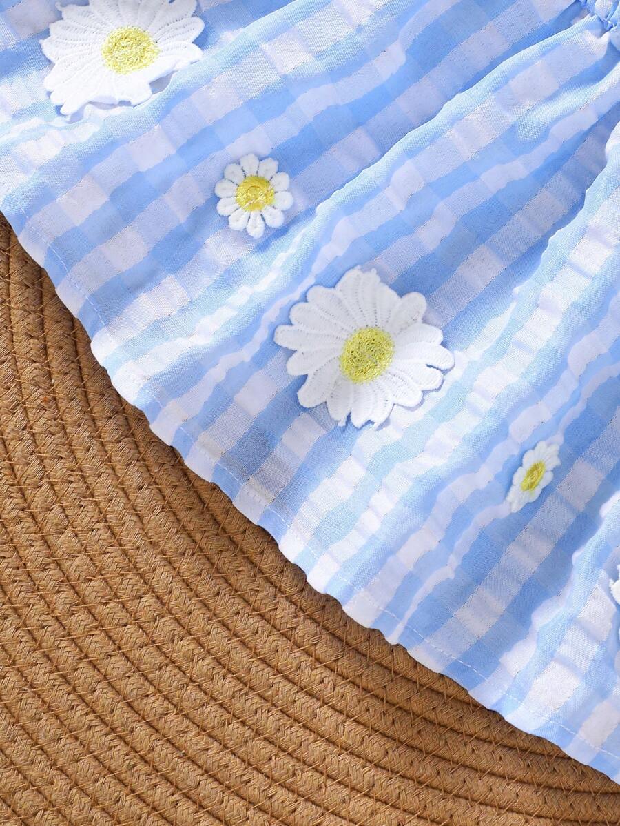 Baby Blue Plaid Floral Embroidered Cami Dress for Cute Spring and Summer Outings