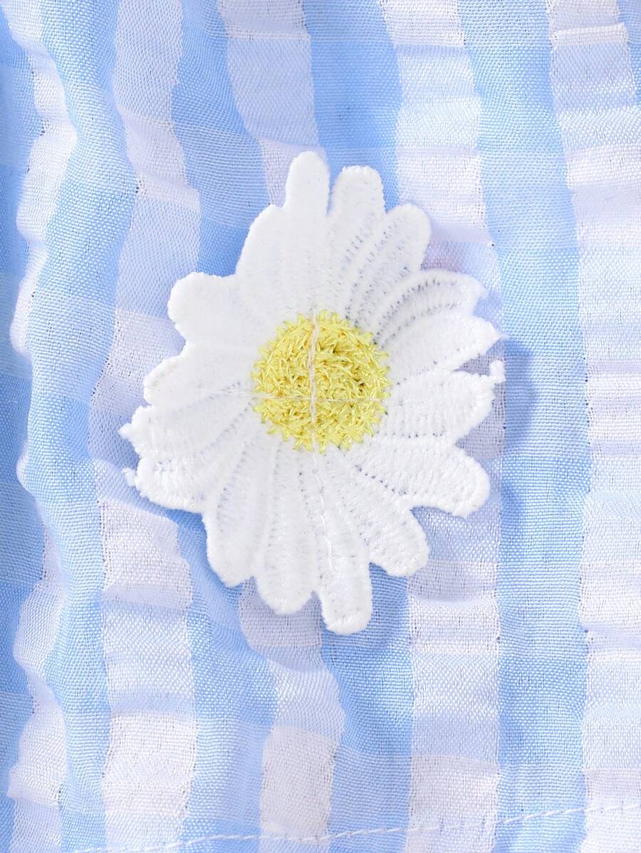Baby Blue Plaid Floral Embroidered Cami Dress for Cute Spring and Summer Outings