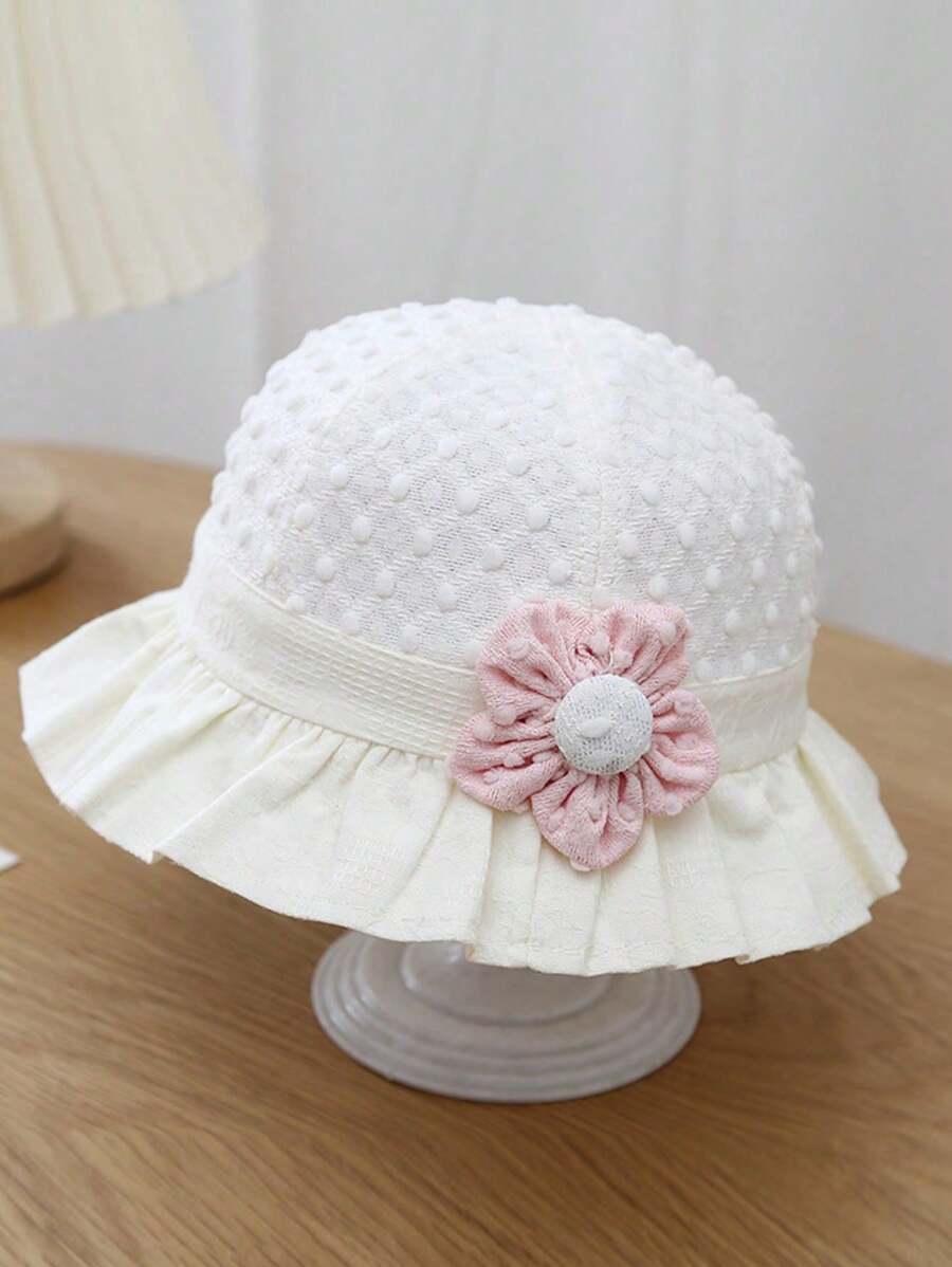 1pc Lace Ruffle Flower Baby Bucket Hat for Toddler Girls Summer Wear