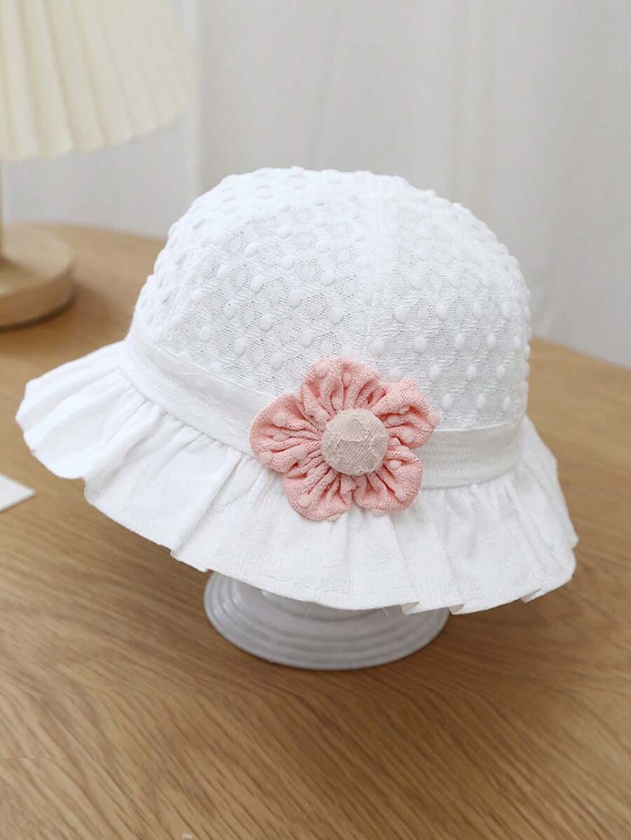 1pc Lace Ruffle Flower Baby Bucket Hat for Toddler Girls Summer Wear