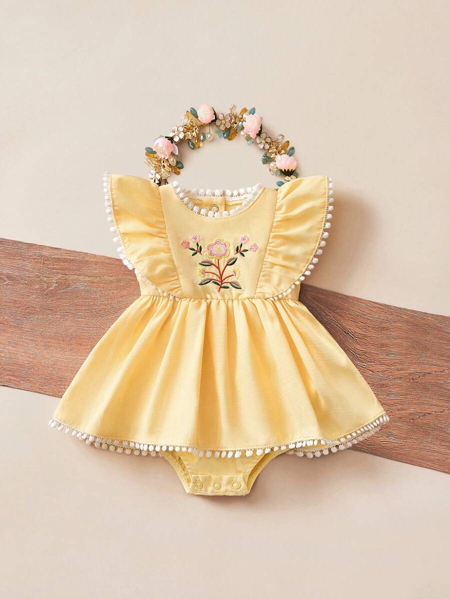 Baby Floral Print Ruffle Sleeveless Romper Dress for Spring Daily Wear