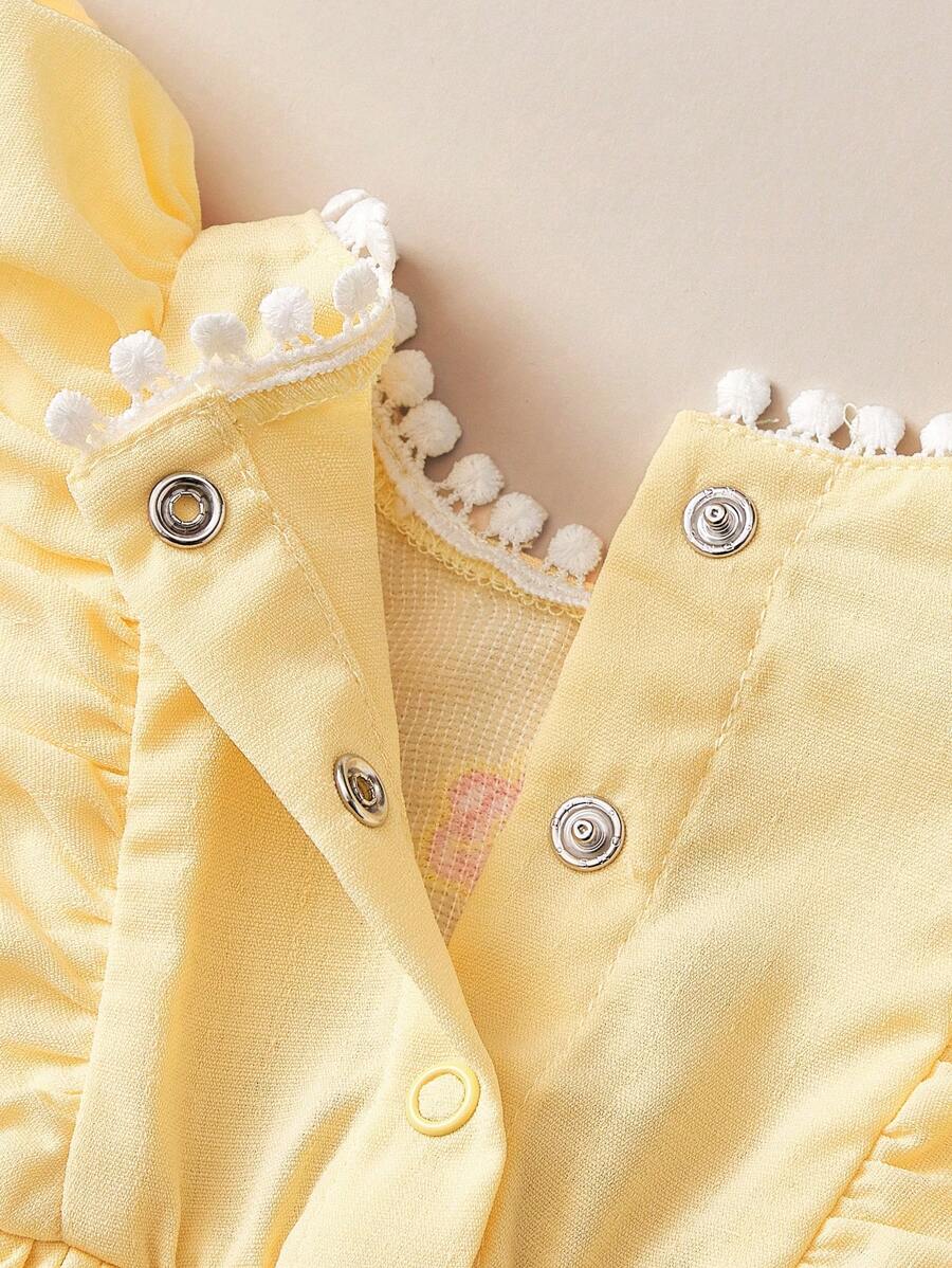 Embroidered Bow Decor Baby Girl Ruffle Sleeve Bodysuit for Everyday Wear