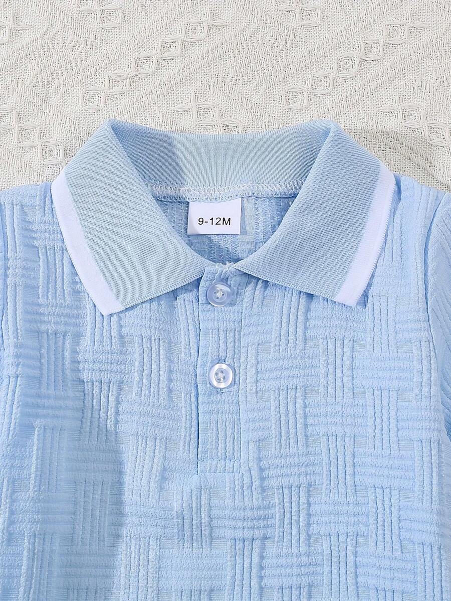Stylish Baby Boy Solid Color Jacquard Top and Matching Shorts Summer Set