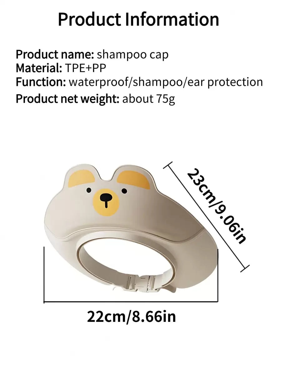 Baby Bear Shampoo Cap Adjustable Waterproof Bath Visor Ear Protection Shower Cap for Toddlers