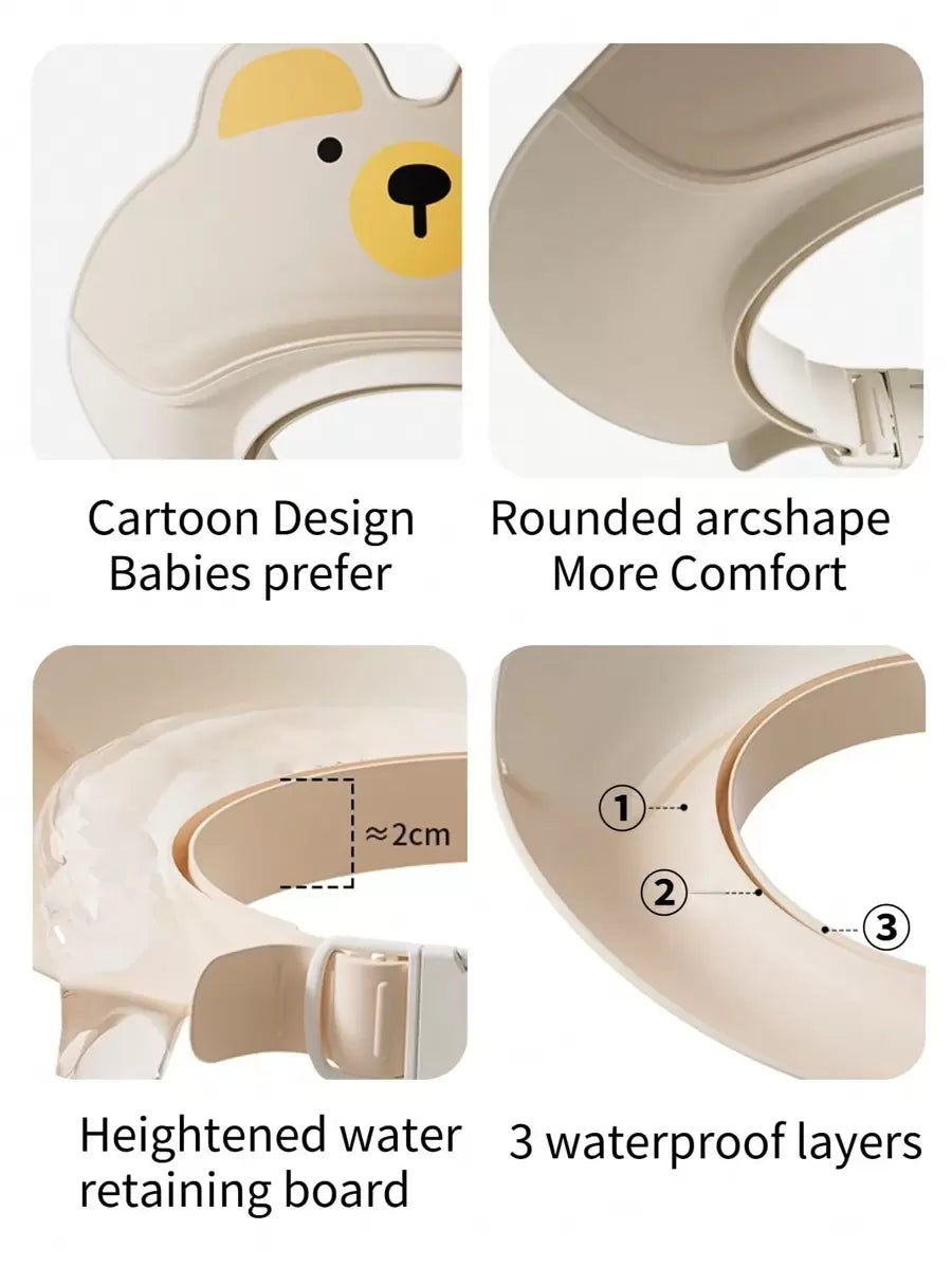 Baby Bear Shampoo Cap Adjustable Waterproof Bath Visor Ear Protection Shower Cap for Toddlers