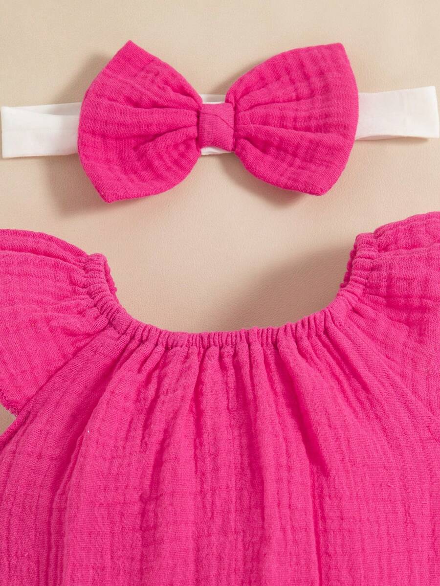 Lemon Print Ruffle Trim Bodysuit and Headband Set for Cute Summer Daily Wear