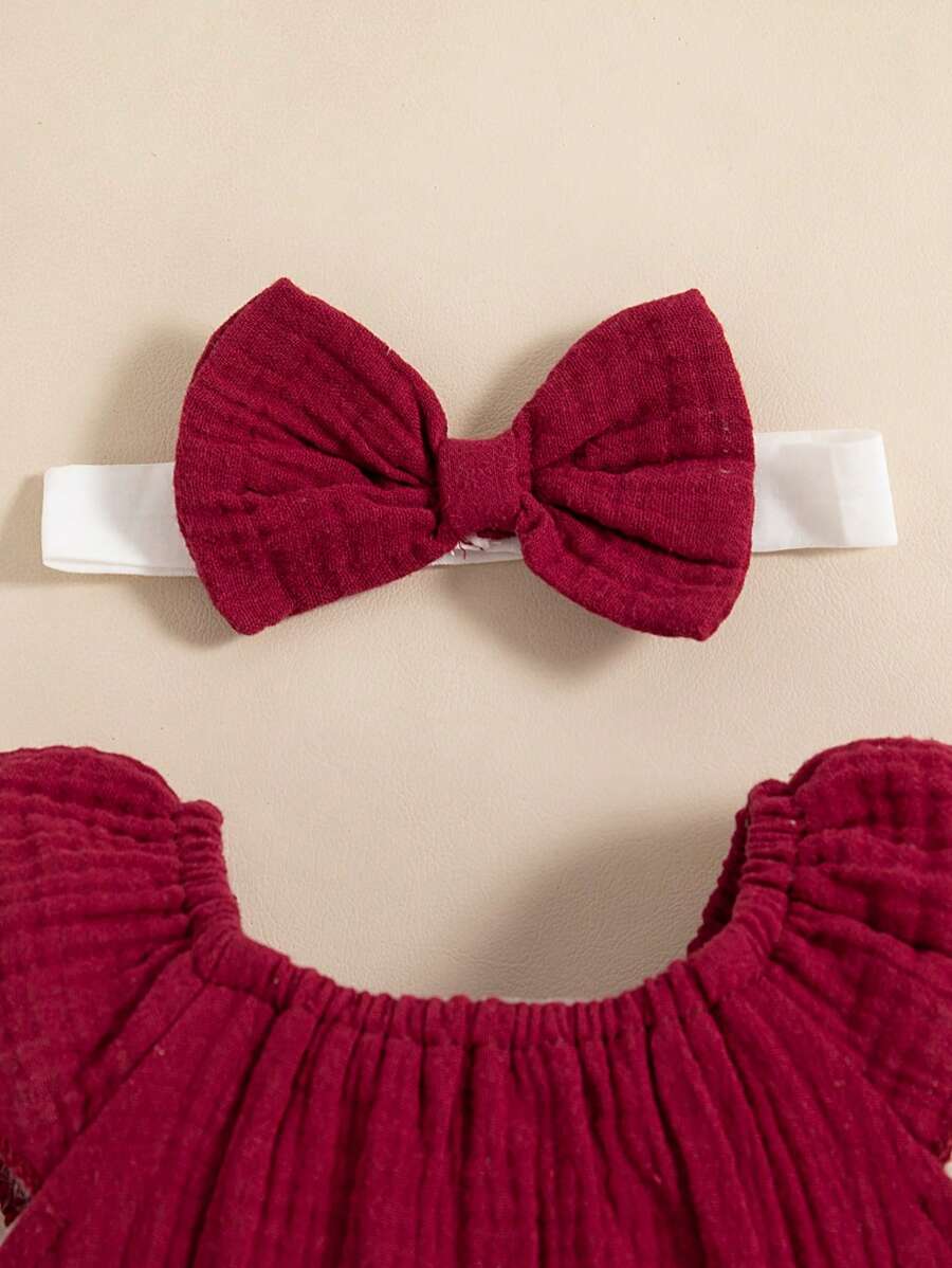Baby Floral and Grass Print Ruffle Sleeve Romper with Headband for Summer Outings