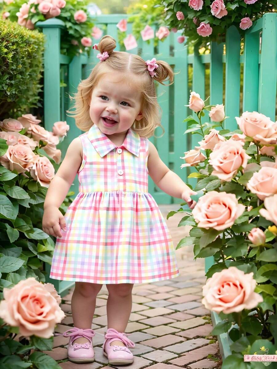 Kids Floral Print A-Line Dress With Bucket Hat Cute Summer Outing Clothing Set