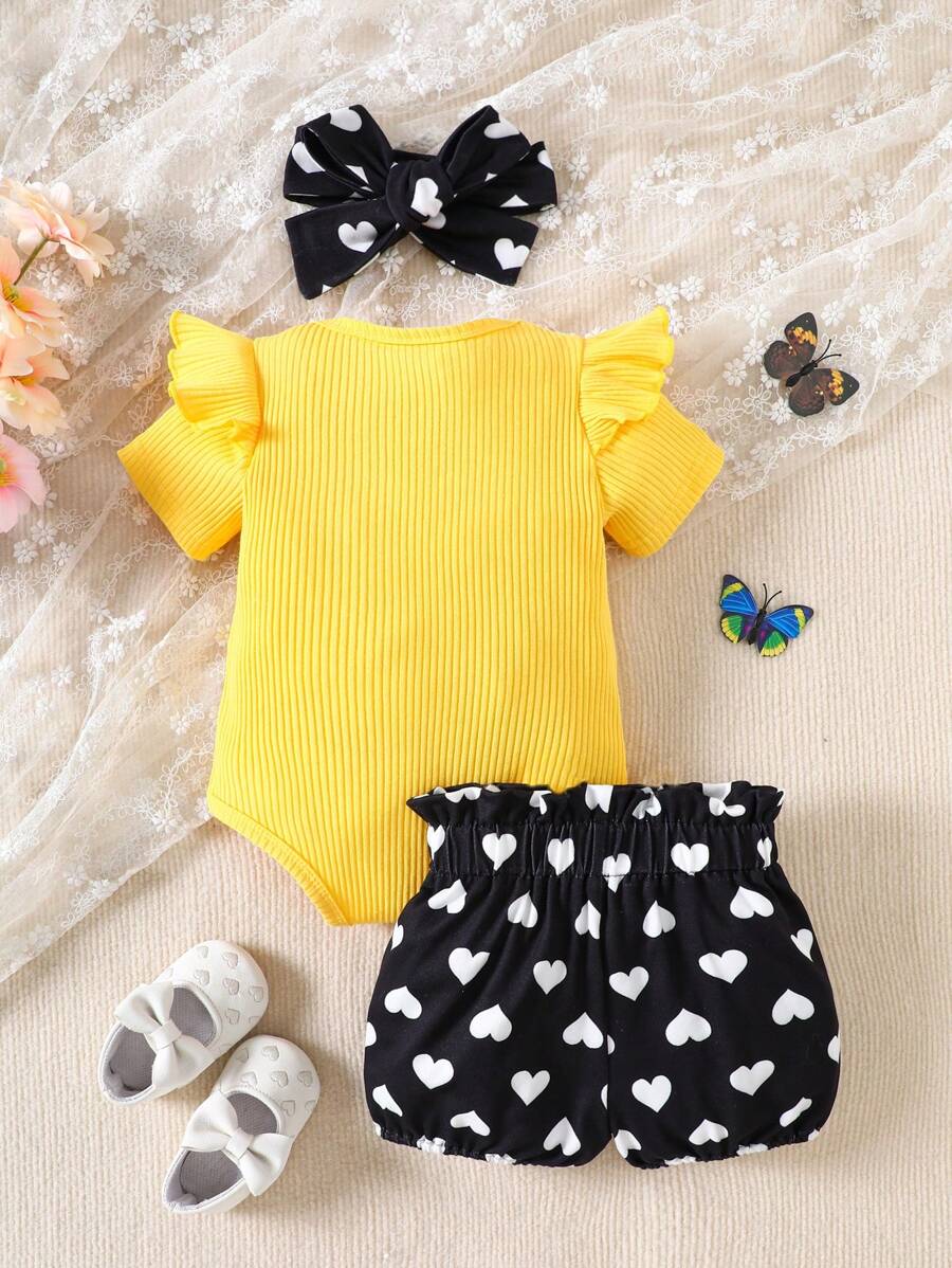 Cute Kids 3-Piece Casual Outfit Set For Toddlers – Embroidery Bodysuit, Soft Pants & Matching Bow Headband