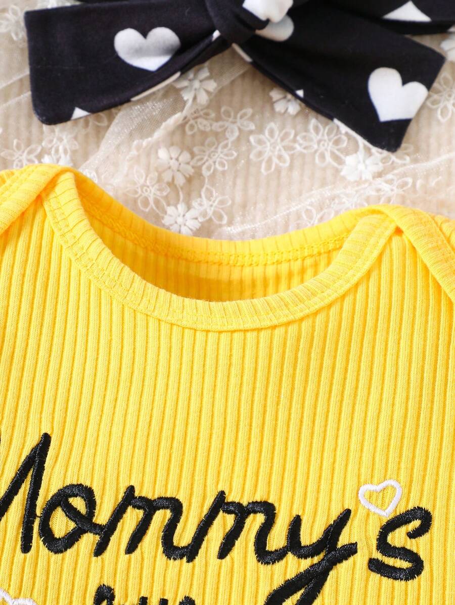 Cute Kids 3-Piece Casual Outfit Set For Toddlers – Embroidery Bodysuit, Soft Pants & Matching Bow Headband
