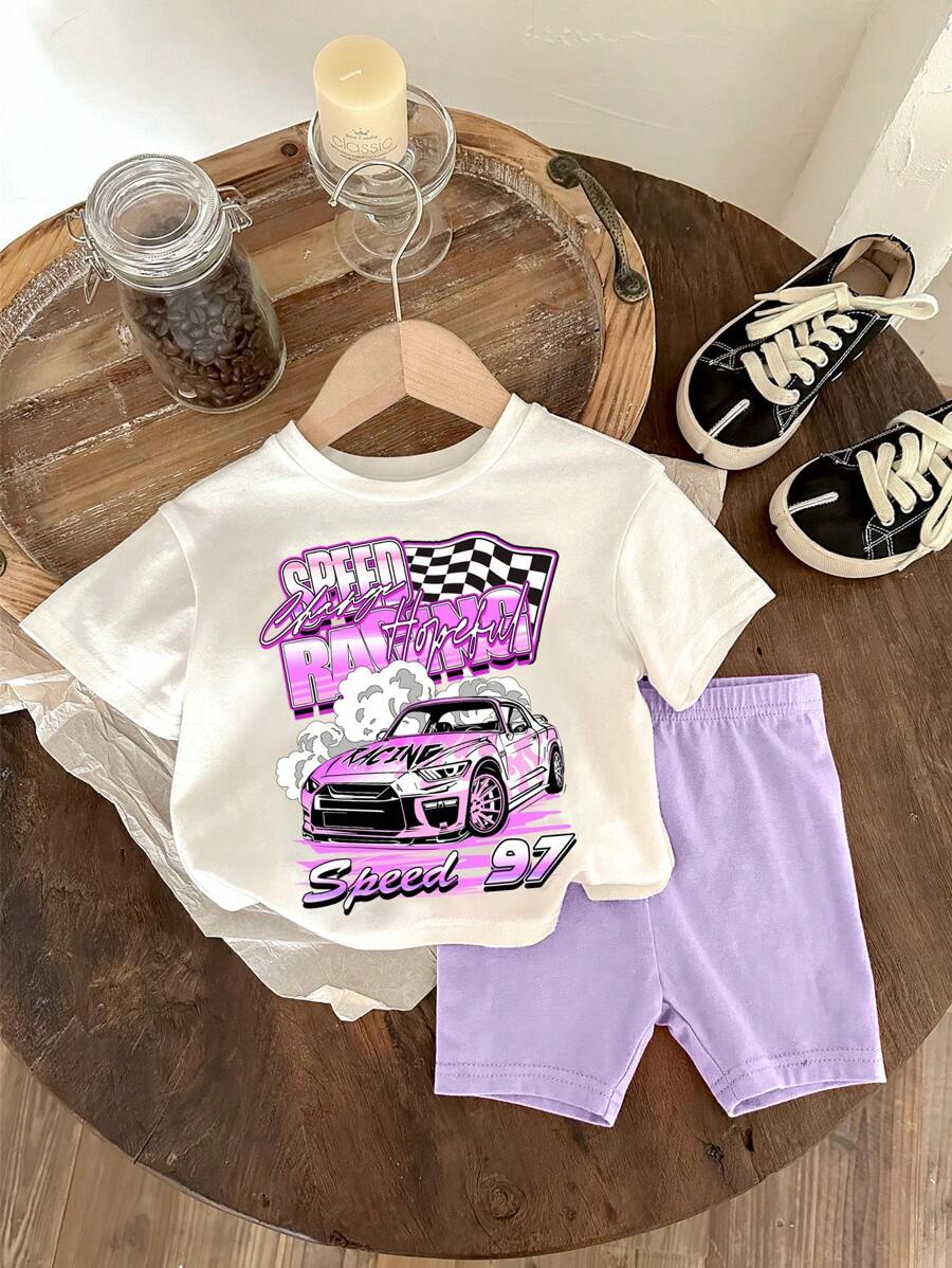 Casual Short Sleeve Top & Matching Shorts Set for Infant Girls