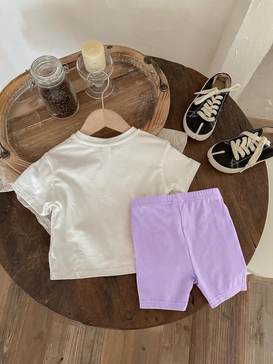 Casual Short Sleeve Top & Matching Shorts Set for Infant Girls