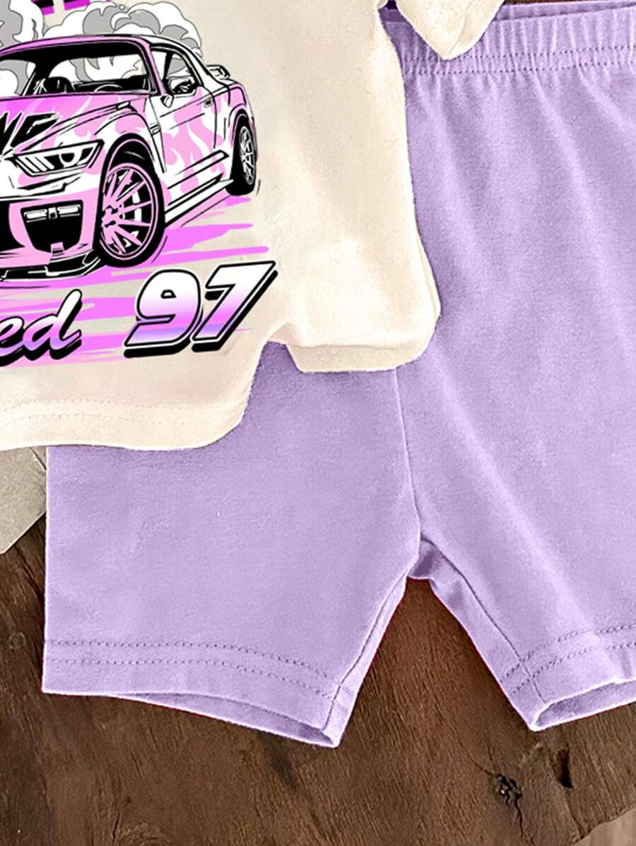 Casual Short Sleeve Top & Matching Shorts Set for Infant Girls