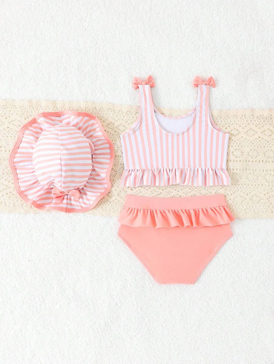 Vacation Beachwear Set For Kids Girls With Printed Bikini And Cover Skirt