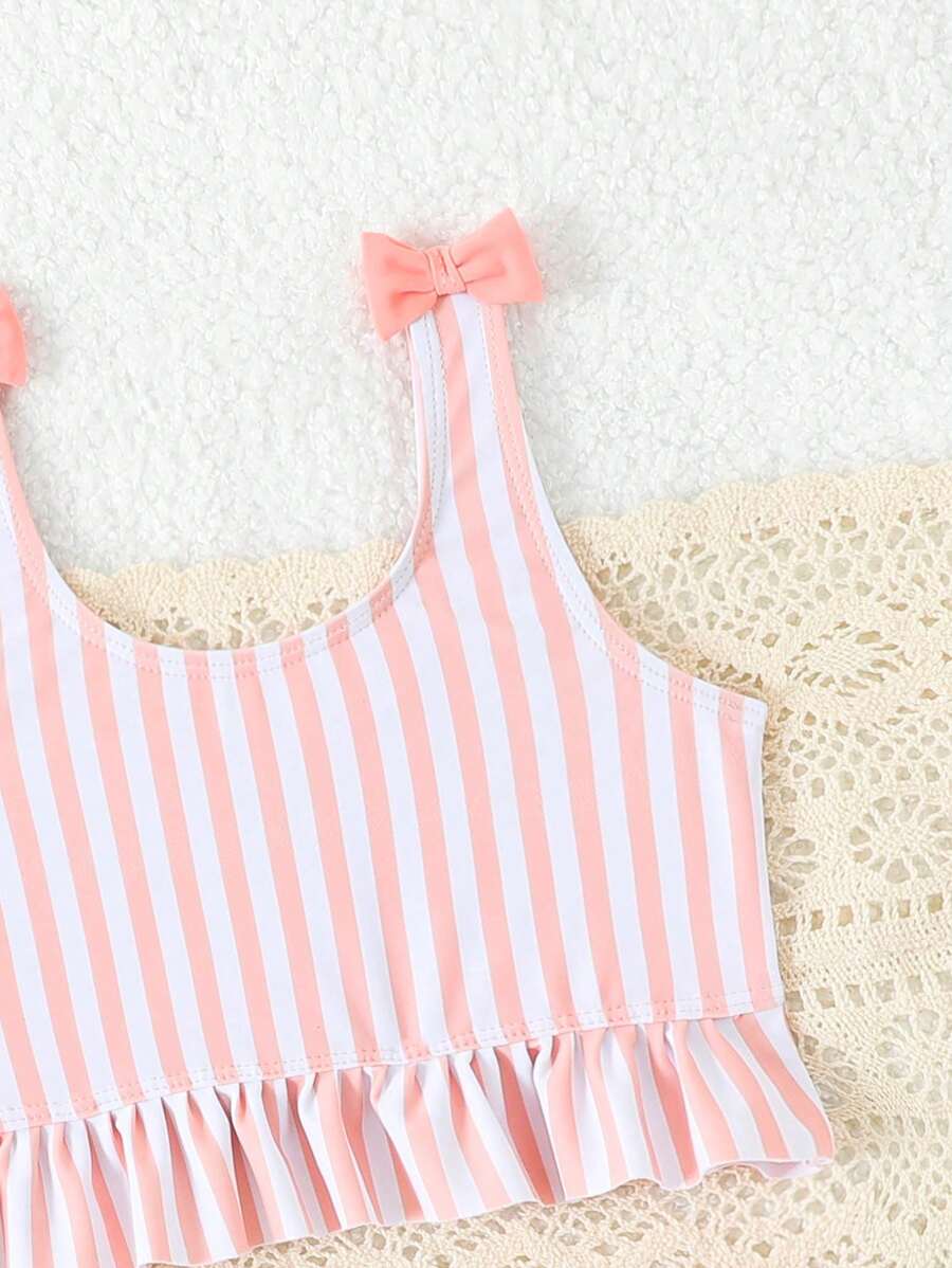 Vacation Beachwear Set For Kids Girls With Printed Bikini And Cover Skirt
