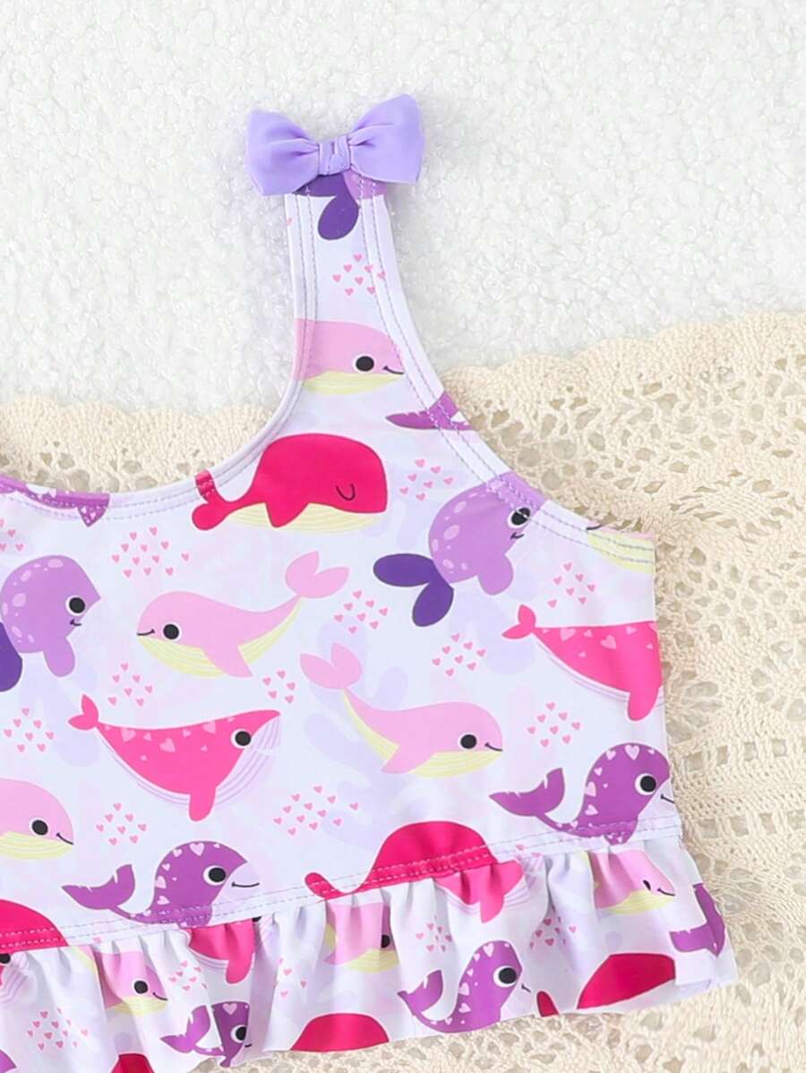 Vacation Beachwear Set For Kids Girls With Printed Bikini And Cover Skirt