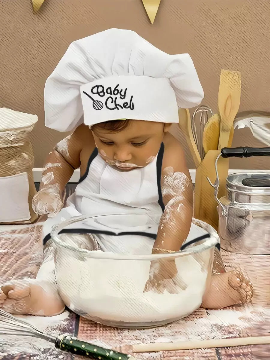 Baby Boy Chef Hat and Apron Photography Outfit Set for Newborn Photoshoots