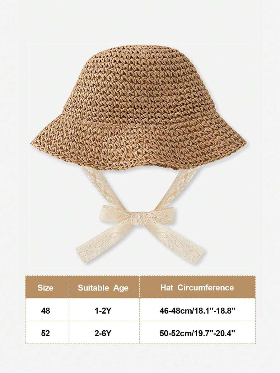 1pc Knitted Lace Bow Sun Hat for Baby and Toddler Casual Wear