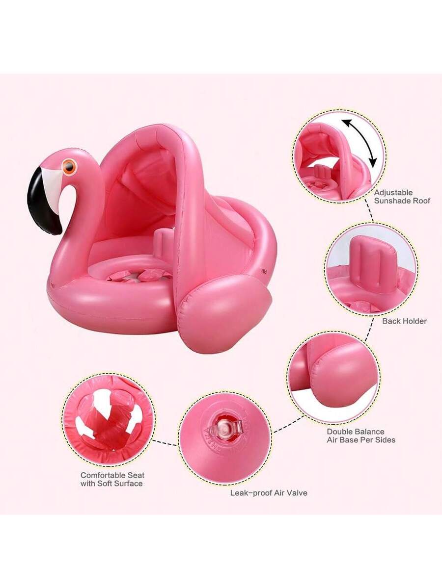 Baby Inflatable Swim Float Ring with Canopy Flamingo Pool Float for Infants and Toddlers