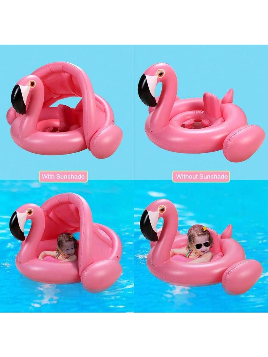Baby Inflatable Swim Float Ring with Canopy Flamingo Pool Float for Infants and Toddlers