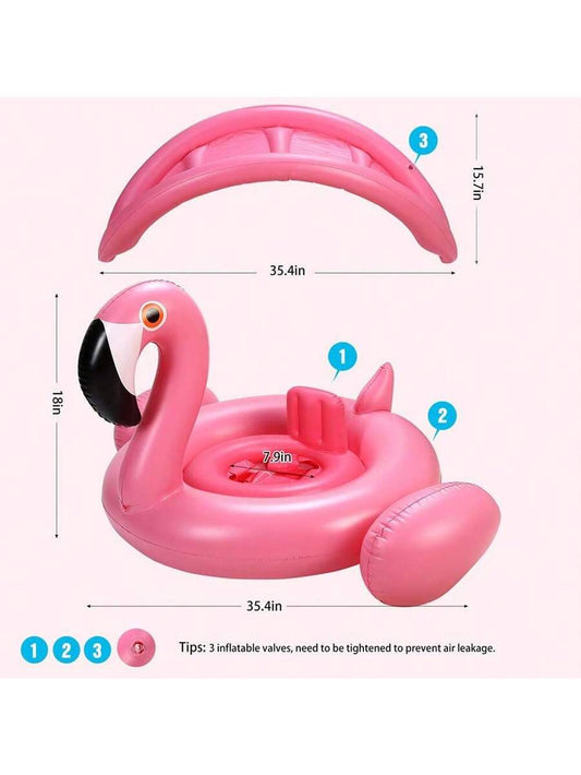 Baby Inflatable Swim Float Ring with Canopy Flamingo Pool Float for Infants and Toddlers