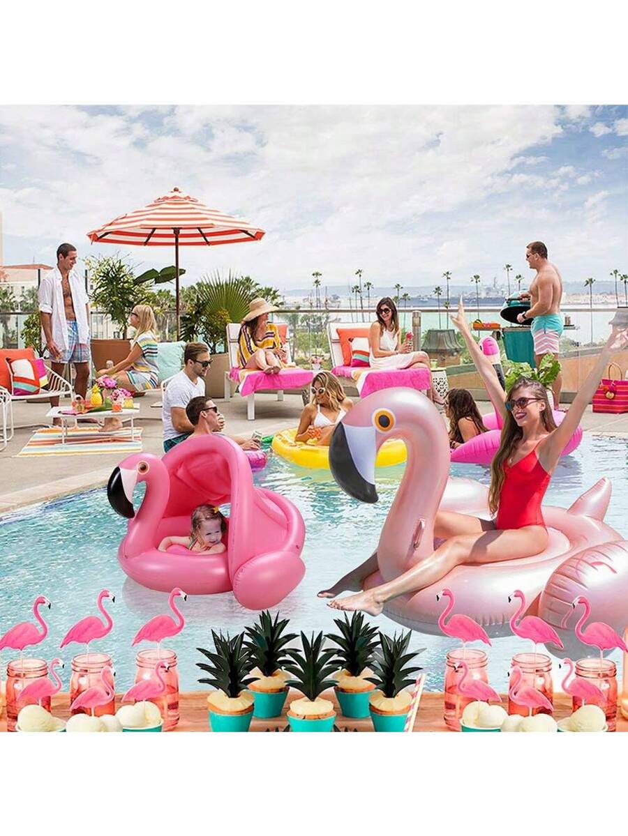 Baby Inflatable Swim Float Ring with Canopy Flamingo Pool Float for Infants and Toddlers