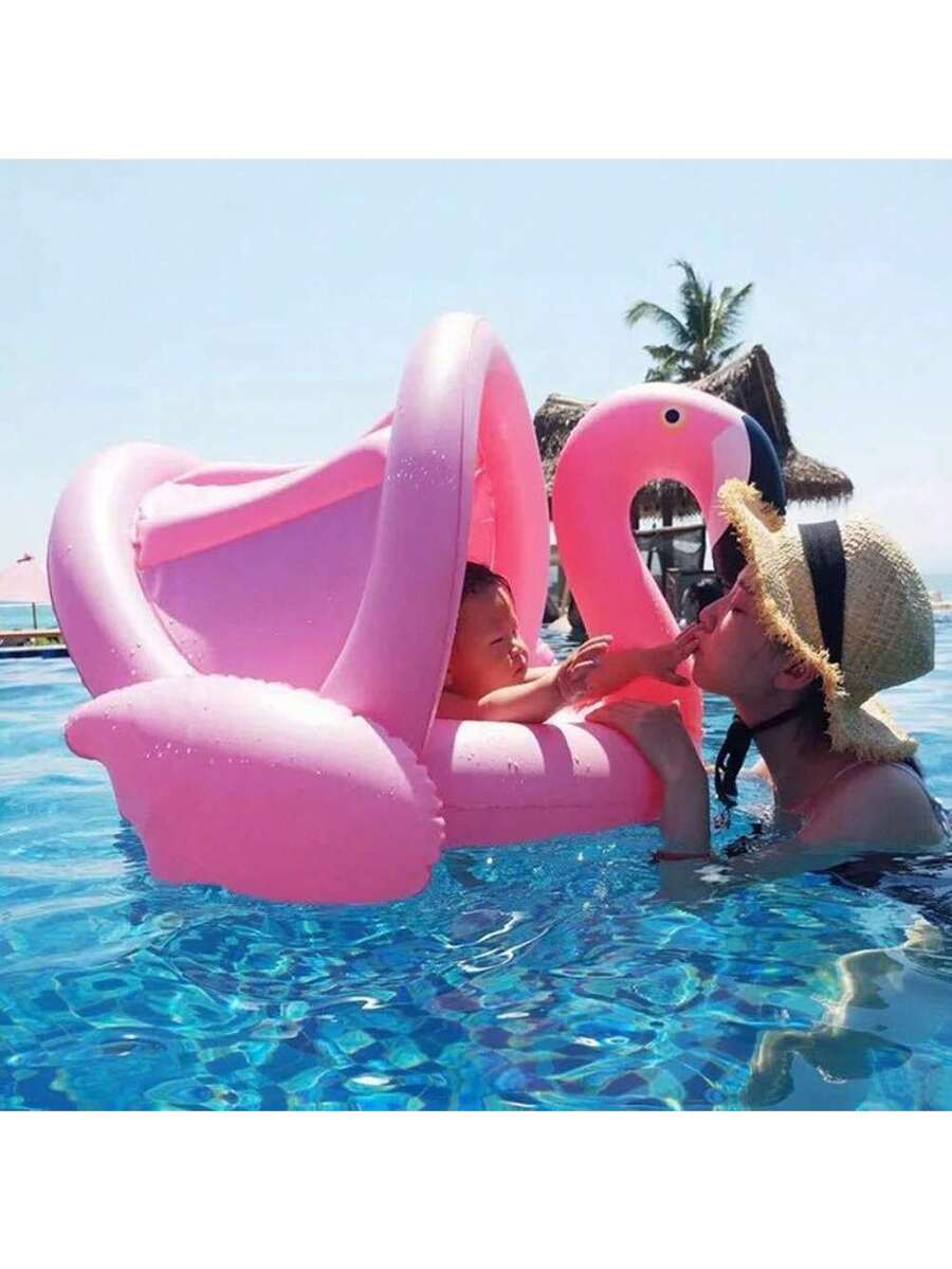 Baby Inflatable Swim Float Ring with Canopy Flamingo Pool Float for Infants and Toddlers