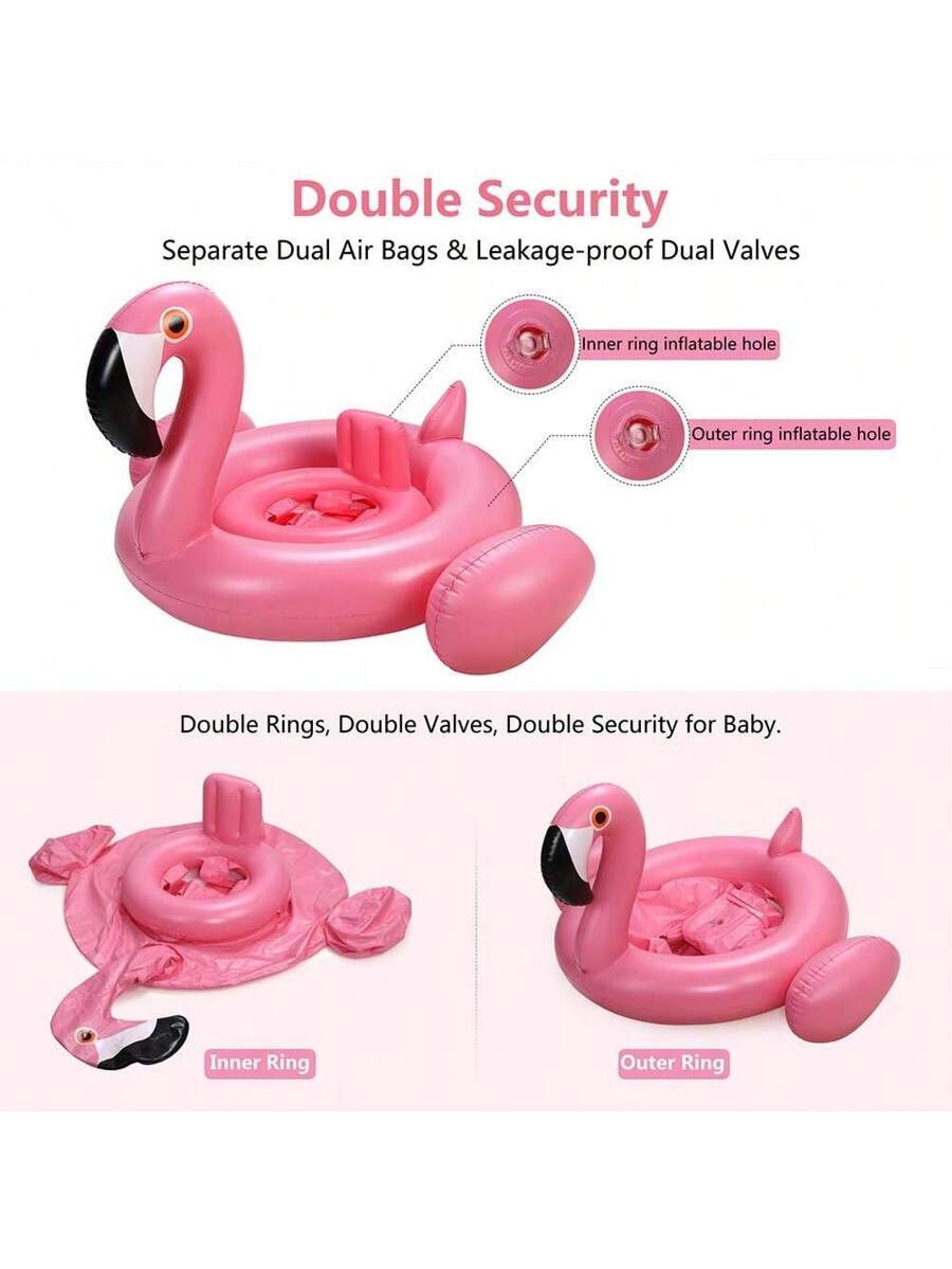 Baby Inflatable Swim Float Ring with Canopy Flamingo Pool Float for Infants and Toddlers