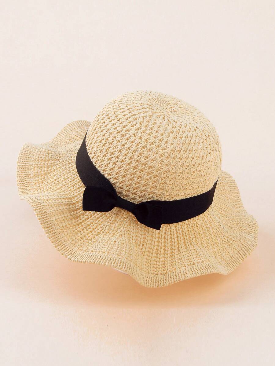 1pc Large Brim Lace Bow Sun Hat for Kids Outdoor Wear