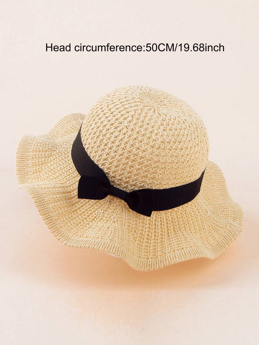 1pc Large Brim Lace Bow Sun Hat for Kids Outdoor Wear