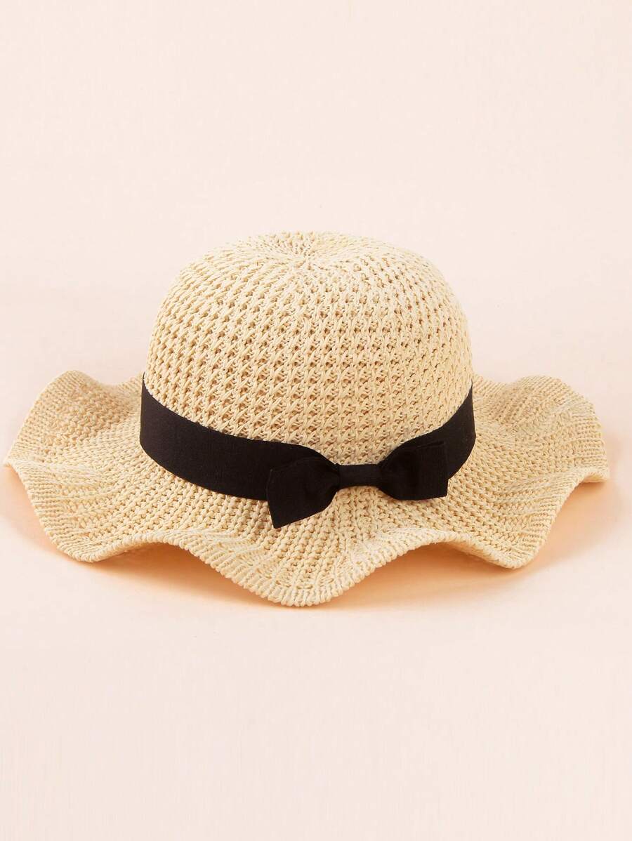 1pc Large Brim Lace Bow Sun Hat for Kids Outdoor Wear