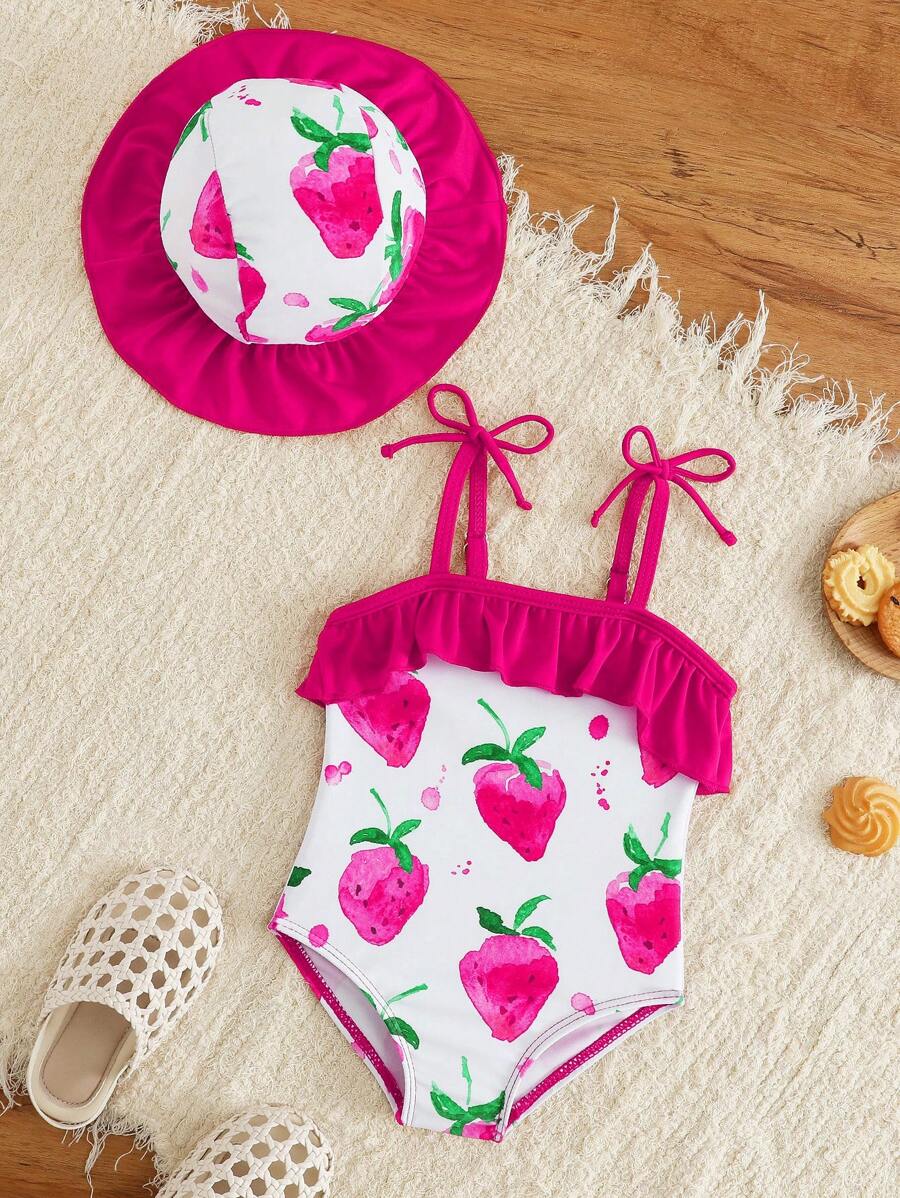 Baby Minimalist Print One-Piece Swimsuit for Daily Summer Beach and Pool Wear