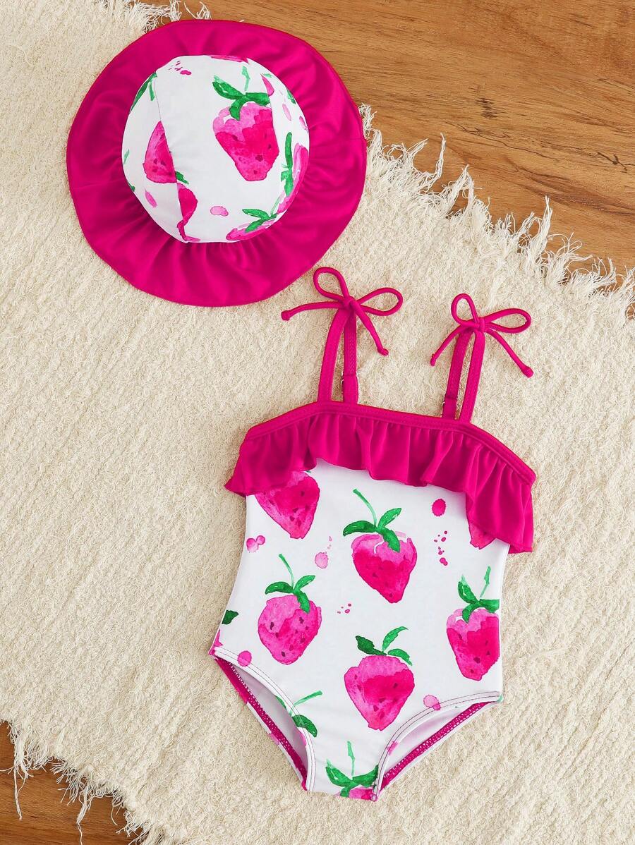 Baby Minimalist Print One-Piece Swimsuit for Daily Summer Beach and Pool Wear