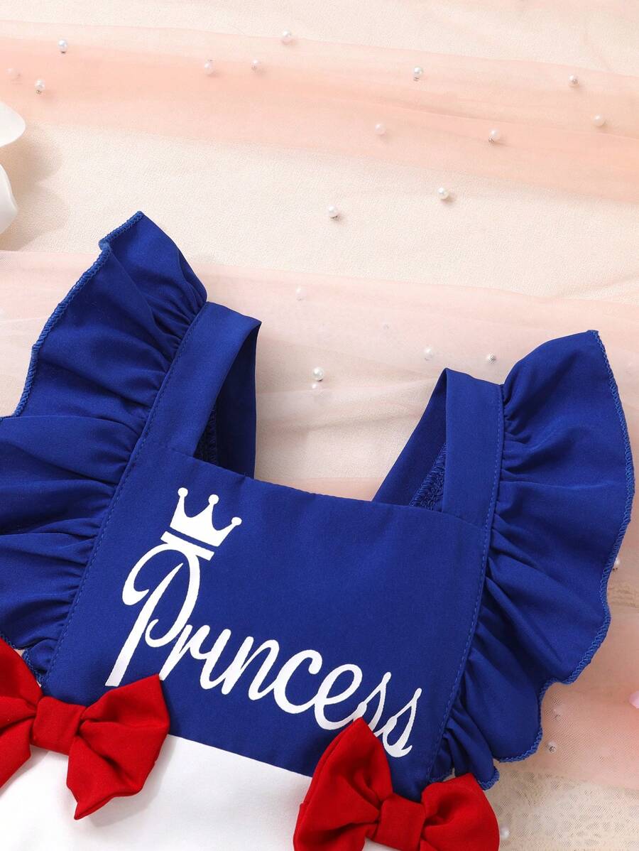 Baby Girl Crown And Letter Print Dress With Headband Cute Summer Outfit