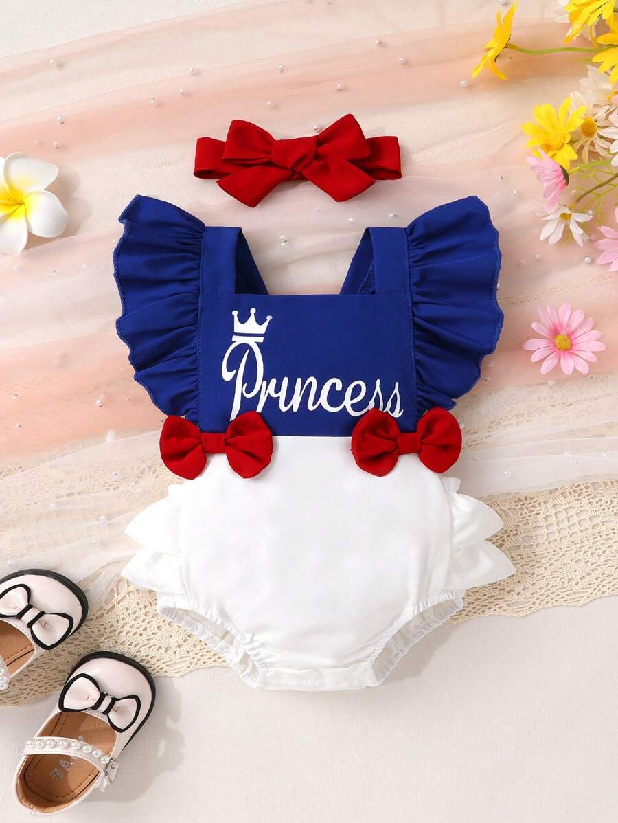 Baby Girl Crown And Letter Print Dress With Headband Cute Summer Outfit