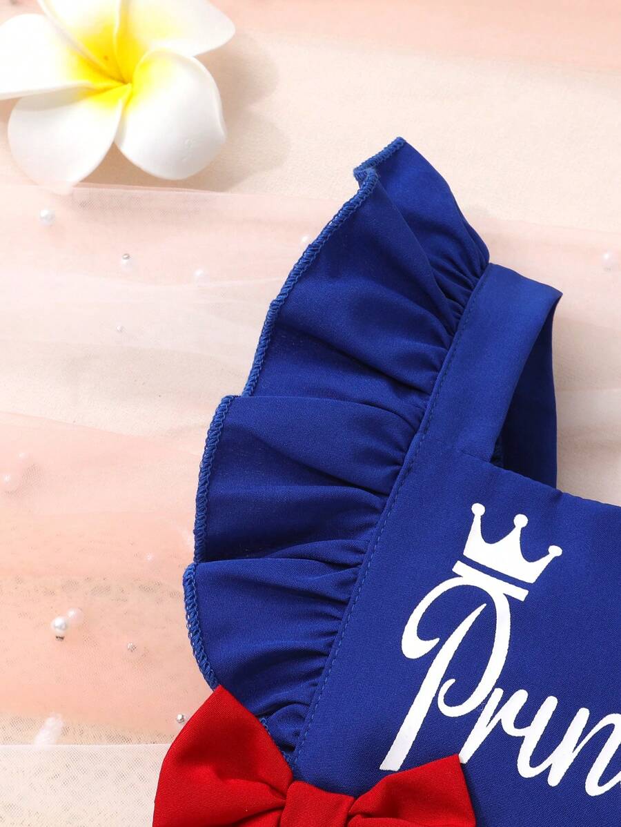 Baby Girl Crown And Letter Print Dress With Headband Cute Summer Outfit