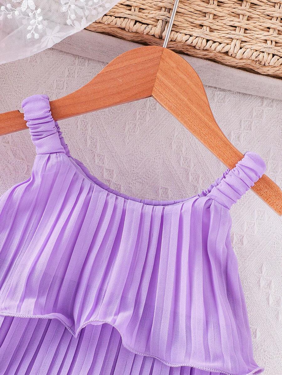 Summer Baby Girls Sleeveless Ruffle Cake Dress Solid Color Suspender Outfit
