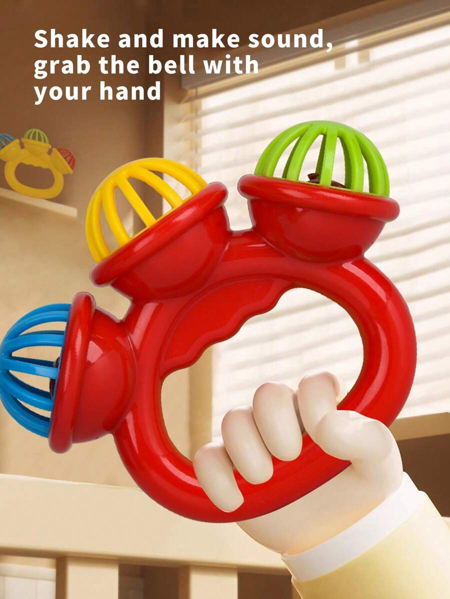 Baby 3 Head Rattle Toy Educational Grasp Training Sensory Toy for 0-12 Months Boys and Girls