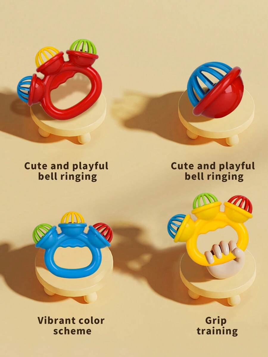 Baby 3 Head Rattle Toy Educational Grasp Training Sensory Toy for 0-12 Months Boys and Girls