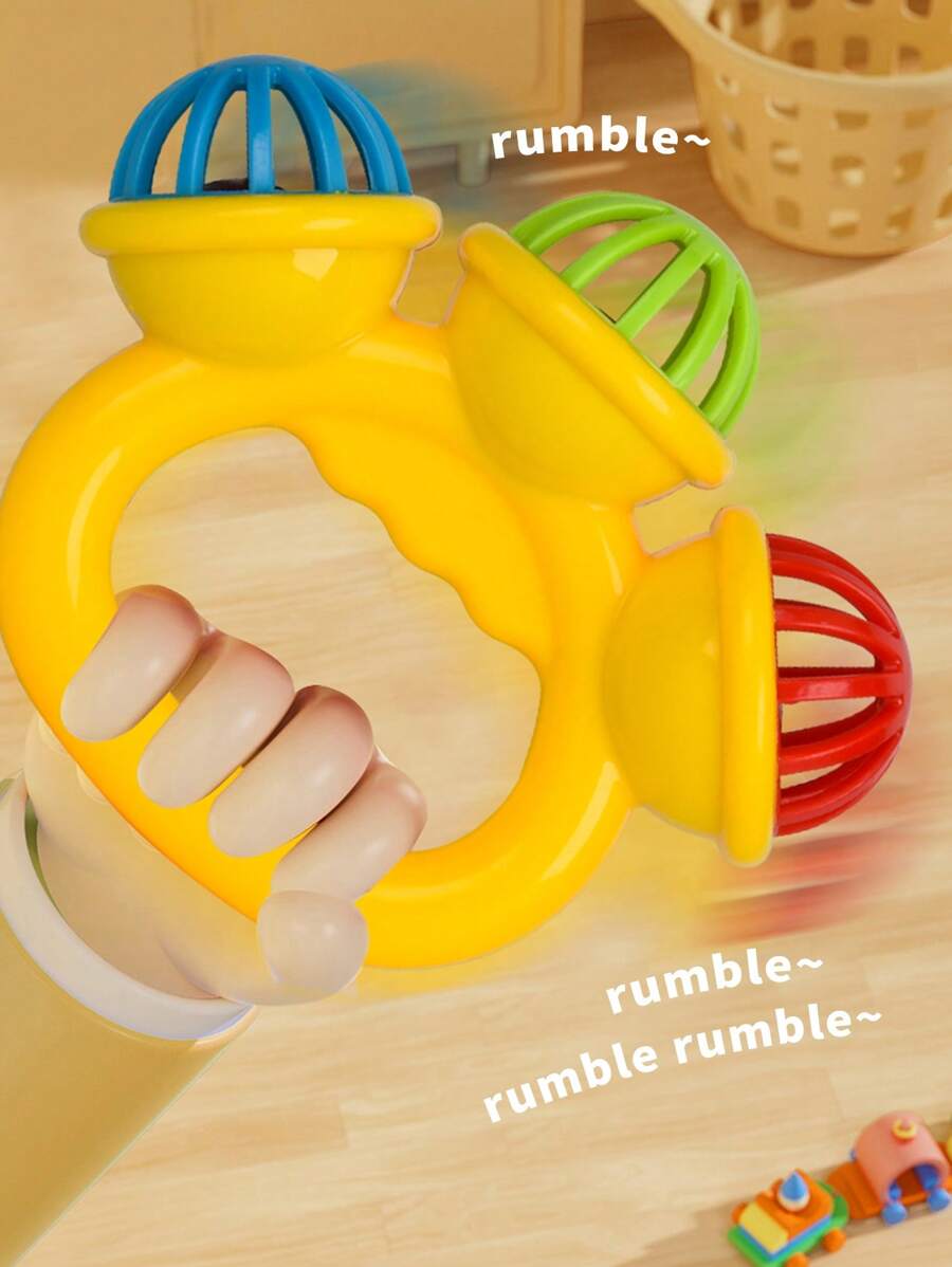 Baby 3 Head Rattle Toy Educational Grasp Training Sensory Toy for 0-12 Months Boys and Girls