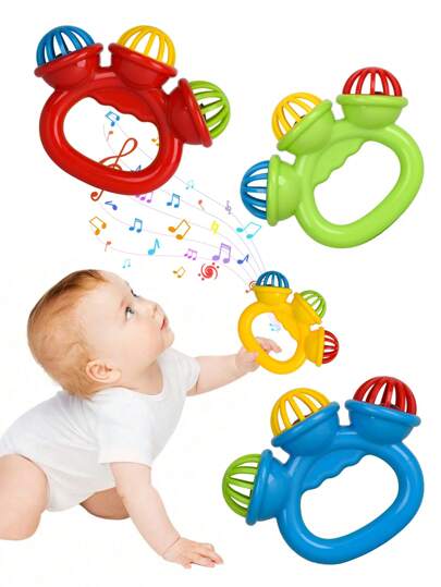 Baby 3 Head Rattle Toy Educational Grasp Training Sensory Toy for 0-12 Months Boys and Girls