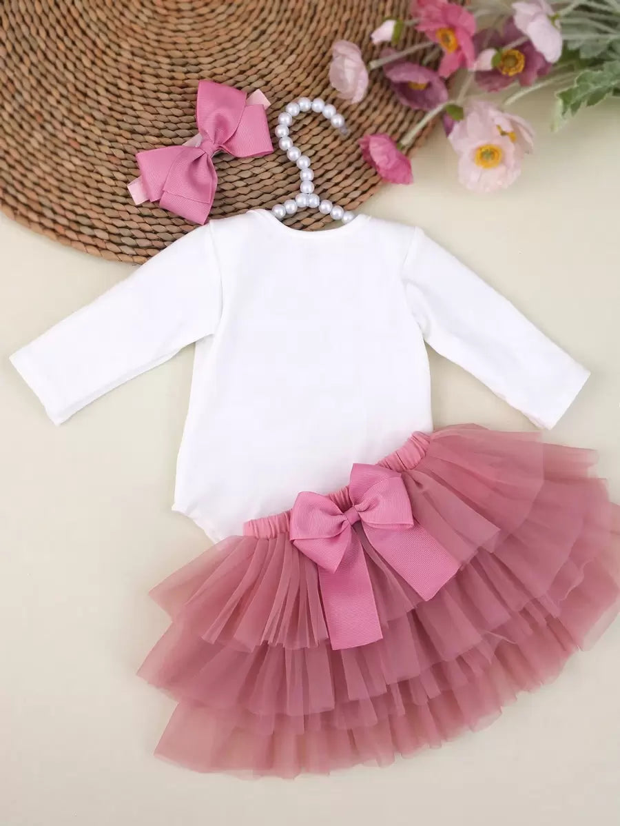 Baby Girl Romper with Tutu Skirt and Bow Headband for Photoshoots and Coming Home